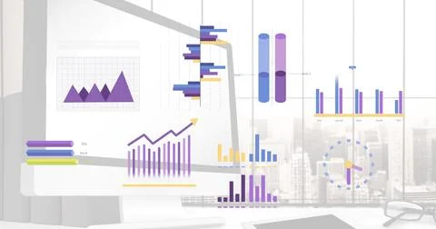 Image of financial data processing over computer on office desk Stock Illustration