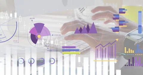 Image of financial data processing over businessman using computer Illustrazione stock