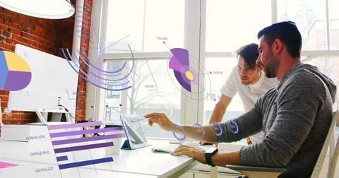 Image of financial data processing over diverse business people Stock Illustration
