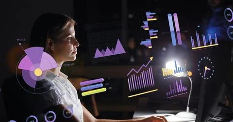 Image of financial data processing over caucasian businesswoman 스톡 일러스트