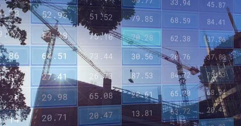 Image of financial data processing over construction site Stock Illustration
