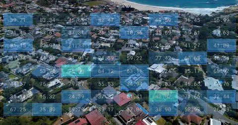 Image of financial data processing over cityscape Stock Illustration
