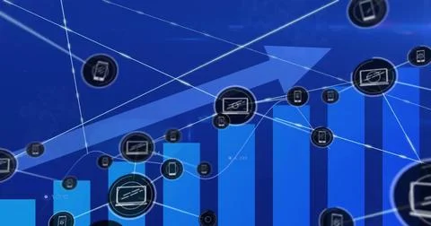 Image of financial data processing over arrow and statistics Ilustración de archivo