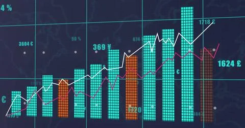 Image of financial data processing over grey background イラスト素材