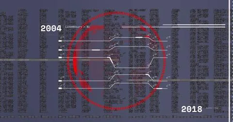 Image of financial data processing over globe on grey background Stockillustratie