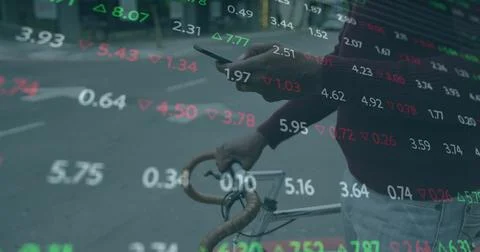 Image of financial data processing over african american businessman using 스톡 일러스트