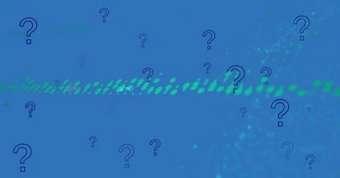 Image of financial data processing over question marks Stock Illustration