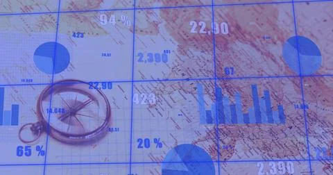 Image of financial data processing over world map Illustrazione stock