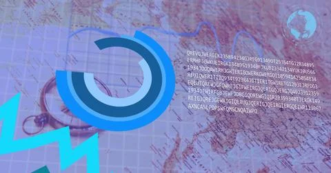 Image of financial data processing over world map Ilustração Stock