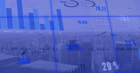 Image of financial data processing over cityscape Ilustração Stock