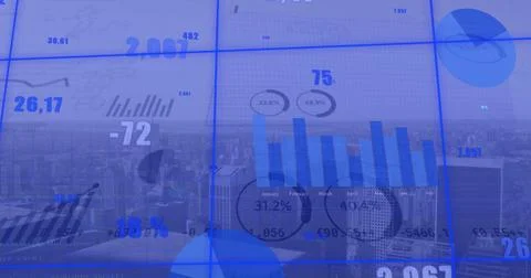 Image of financial data processing over cityscape Ilustração Stock