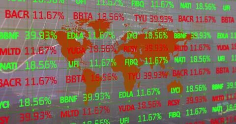 Image of financial data processing over world map Illustrazione stock