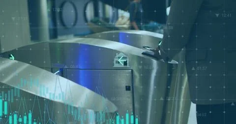 Image of financial data processing over businessman walking through airport 스톡 일러스트