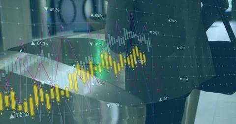 Image of financial data processing over businessman イラスト素材