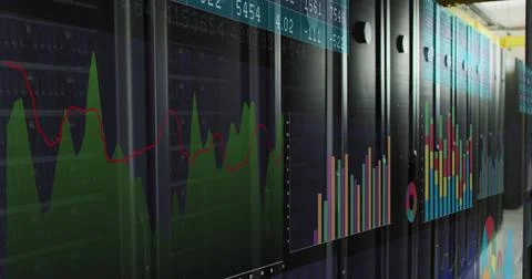 Image of financial data processing over computer servers Stock Illustration