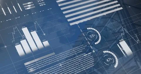 Image of financial data processing over cityscape Illustrazione stock