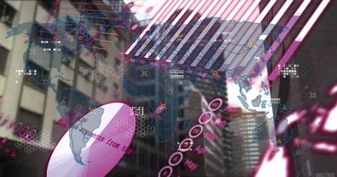 Image of financial data processing over cityscape Ilustração Stock