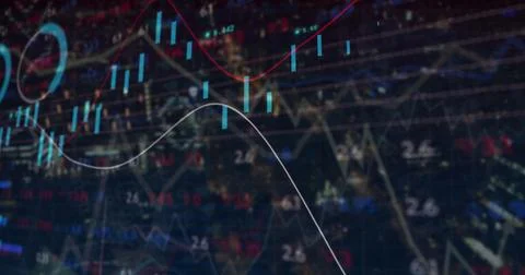 Image of financial data processing over dark background Stockillustratie