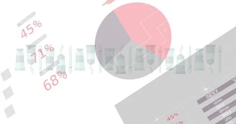 Image of financial data processing over icons on white background Illustrazione stock