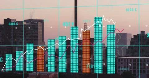 Image of financial data processing over cityscape Ilustração Stock