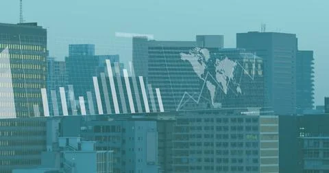 Image of financial data processing over cityscape Ilustração Stock