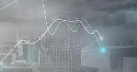 Image of financial data processing over cityscape Ilustração Stock