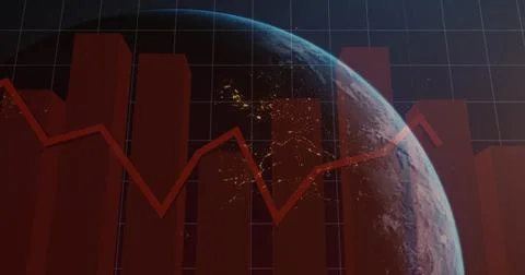 Image of financial data processing over globe on dark background Stock Illustration