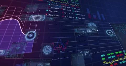 Image of financial data processing over grid Stock Illustration
