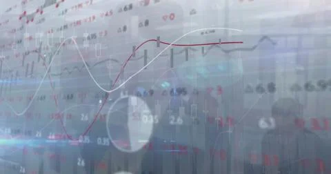 Image of financial data processing over business people Illustrazione stock