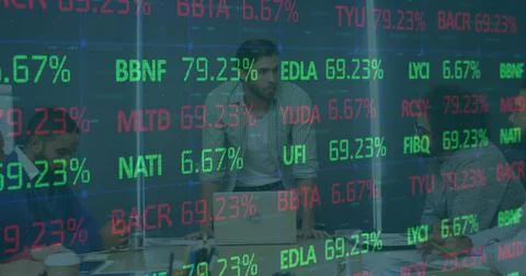 Image of financial data processing over diverse business people Stock Illustration