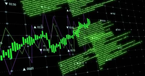 Image of financial data processing over black background Stock Illustration