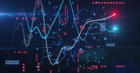 Image of financial data processing over circuit board background Illustrazione stock