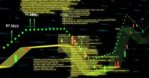 Image of financial data processing over black background Stock Illustration