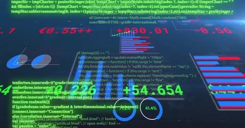 Image of financial data processing over black background Stock Illustration