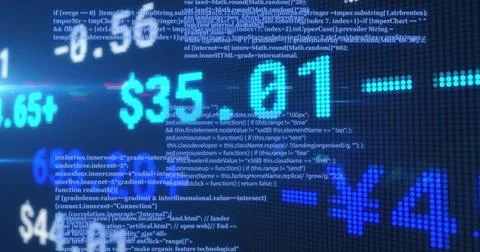 Image of financial data processing over black background Stock Illustration