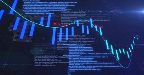Image of financial data processing over black background Stock Illustration