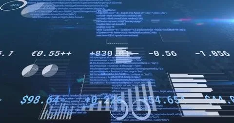Image of financial data processing over black background Stock Illustration
