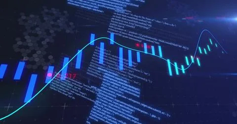 Image of financial data processing over black background Stock Illustration