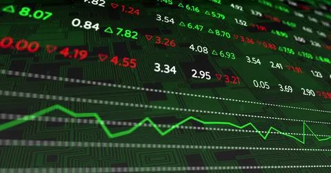 Image of financial data processing over circuit board on black background Illustrazione stock