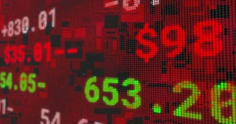 Image of financial data processing over circuit board on black background イラスト素材