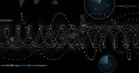 Image of financial data processing over black background 스톡 일러스트