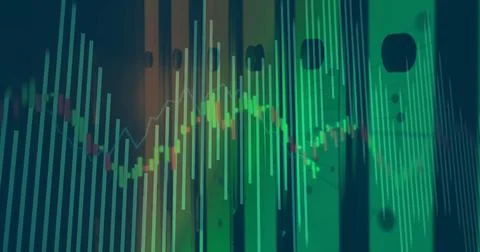Image of financial data processing over server room Illustrazione stock