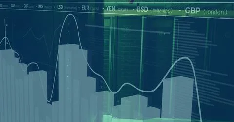 Image of financial data processing over server room Illustrazione stock