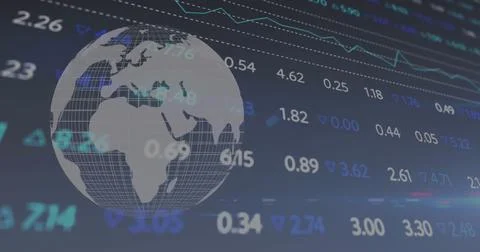 Image of financial data processing over globe Illustrazione stock