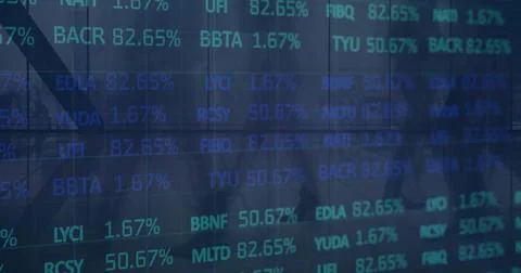 Image of financial data processing over office 库存插图