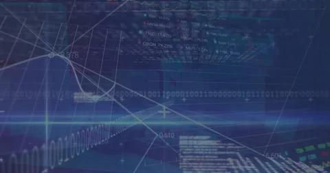 Image of financial data processing over binary coding Illustrazione stock
