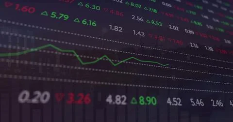 Image of financial data processing over cityscape Stock Illustration