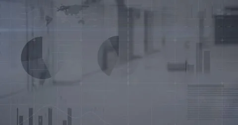 Image of financial data processing over office Stock Illustration