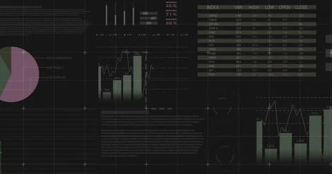Image of financial data processing over dark background 스톡 일러스트