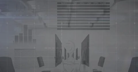 Image of financial data processing over grey background Illustrazione stock